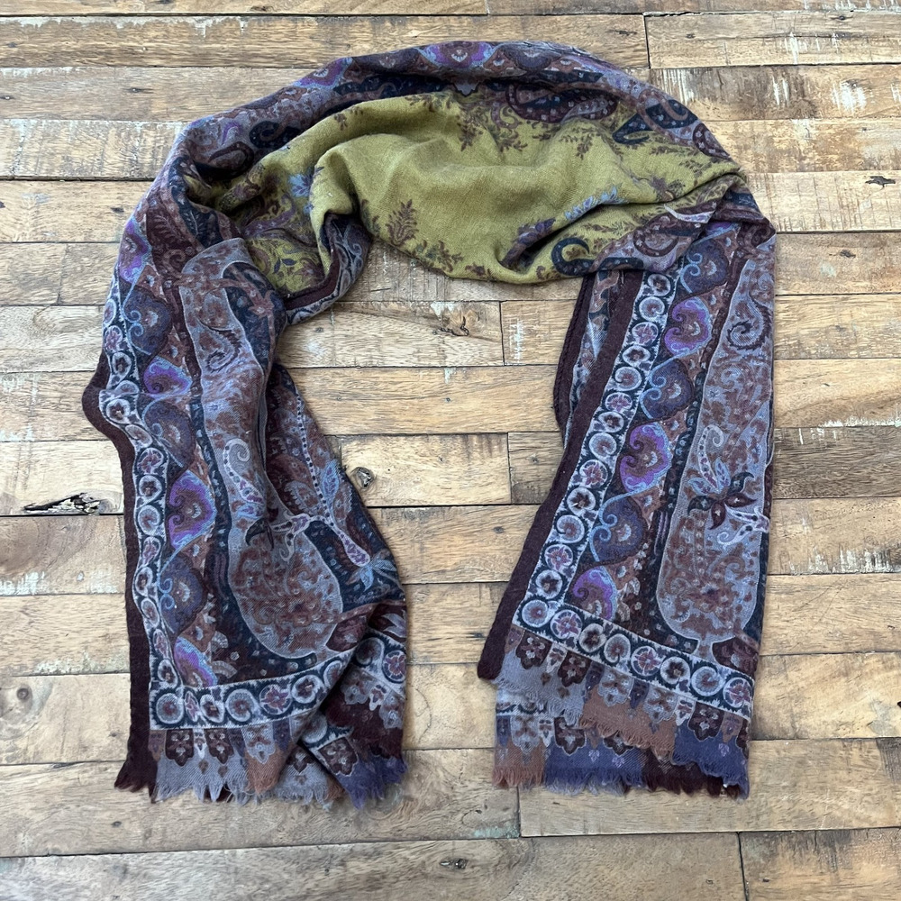 Vintage Etro Milano Cashmere Silk Blend Scarf Multicolor Paisley Pattern Italy